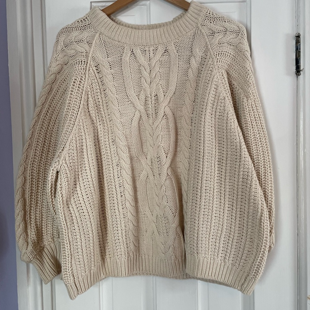 Free People Cream Cable Knit Sweater